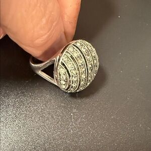 Silver-Tone Pave Dome Cocktail Ring - Sparkling Silver
